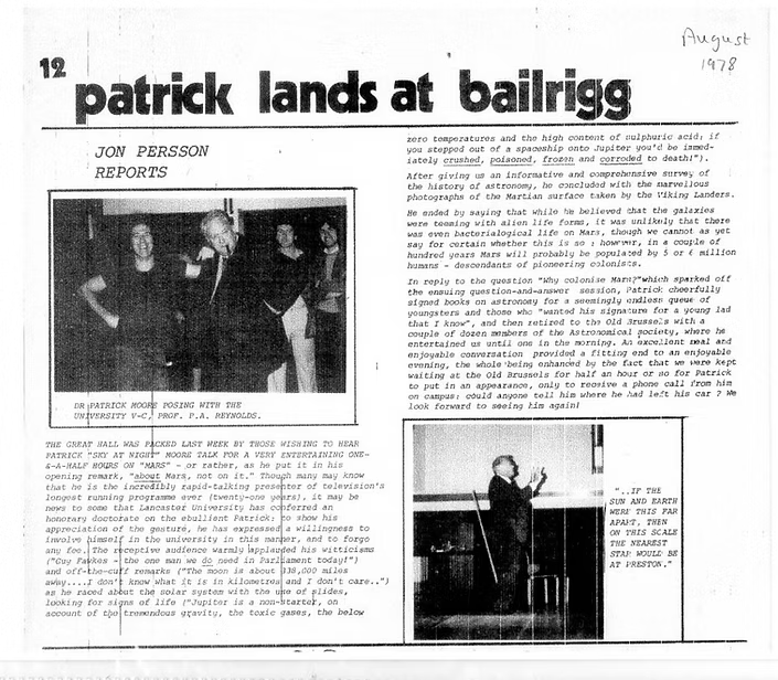 LAMAS and LUAstro joint event; a talk by Sir Patrick Moore